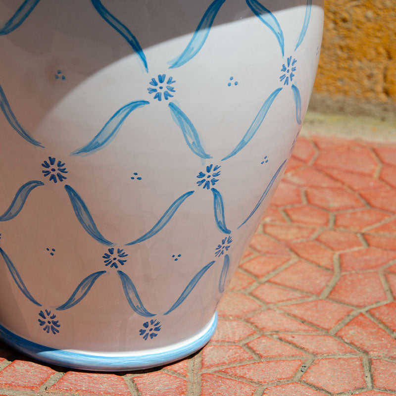 Lampada Decorata a Mano Bianco e Azzurro 50 cm