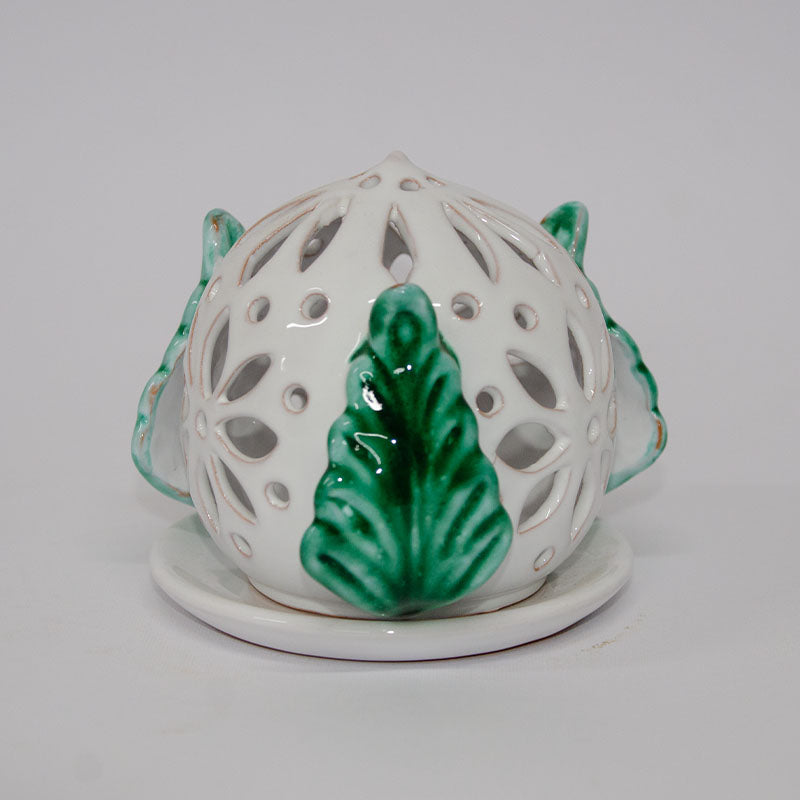 Pumo Porta Candela Bianco e Verde 12 cm