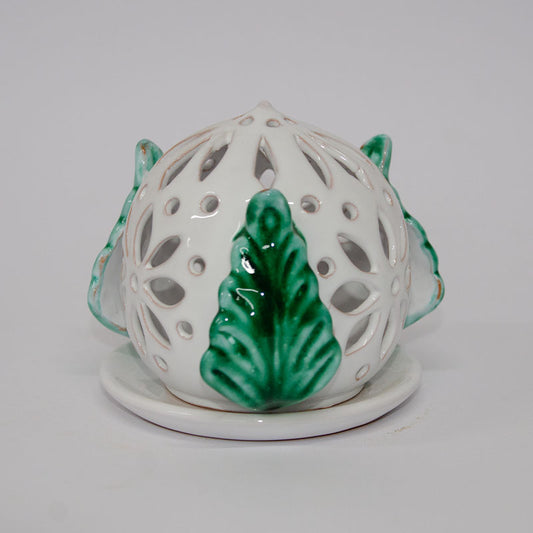 Pumo Porta Candela Bianco e Verde 12 cm