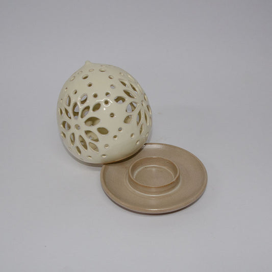Pumo Porta Candela bicolore Avorio e Madreperla 15cm