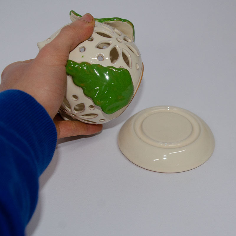Pumo Porta Candela Bianco e Verde 12 cm