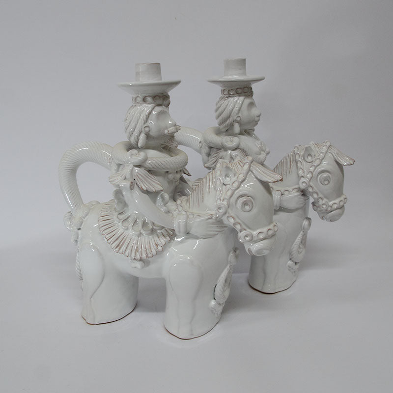 Pupe su Cavallo Porta Candela Bianche 30 cm