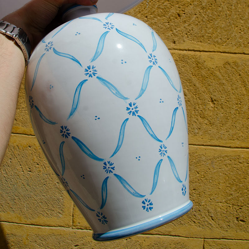 Lampada Decorata a Mano Bianco e Azzurro 50 cm