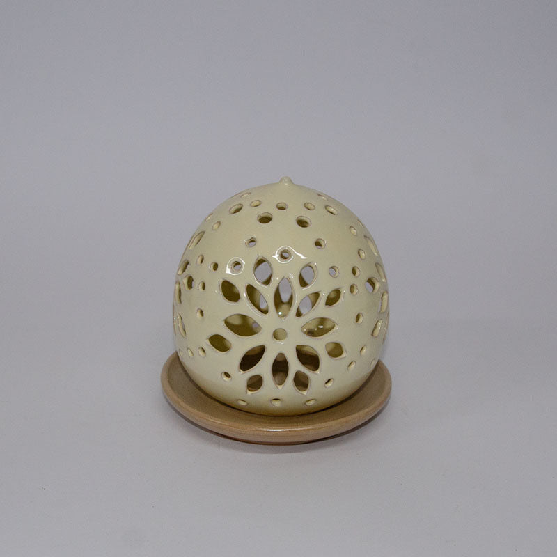 Pumo Porta Candela bicolore Avorio e Madreperla 15cm