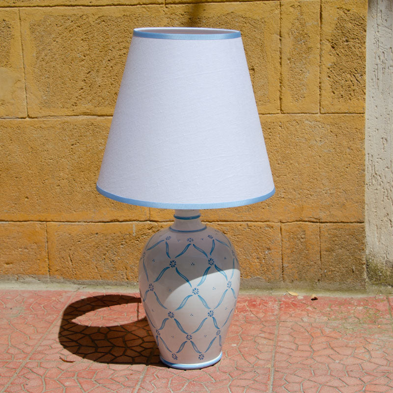 Lampada Decorata a Mano Bianco e Azzurro 50 cm