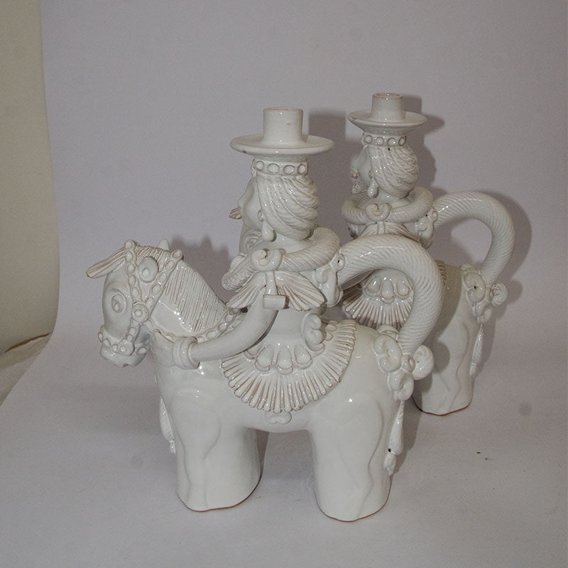 Coppia Cavalieri Porta Candela Bianco 30cm