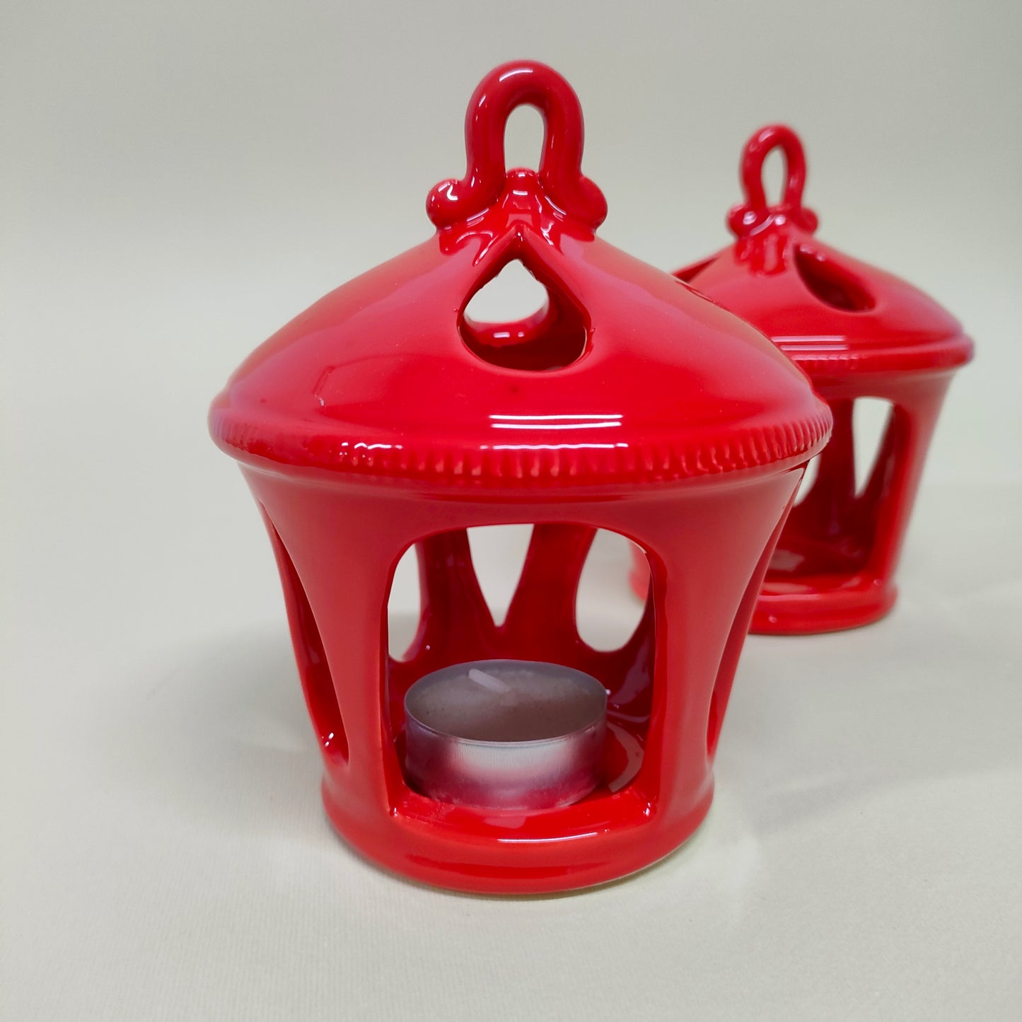 Porta Candela Natalizio Rosso 15cm