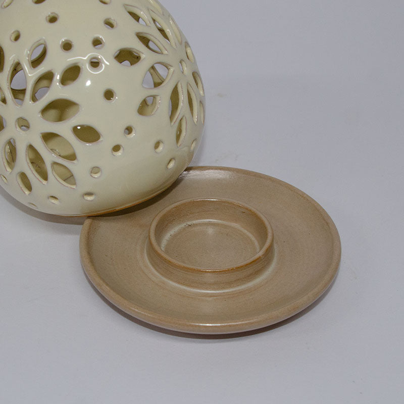 Pumo Porta Candela bicolore Avorio e Madreperla 15cm