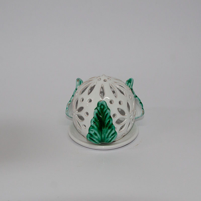 Pumo Porta Candela Bianco e Verde 12 cm