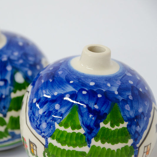 Palla di Natale Decorata con Casetta, Blu e Bianco 10 cm