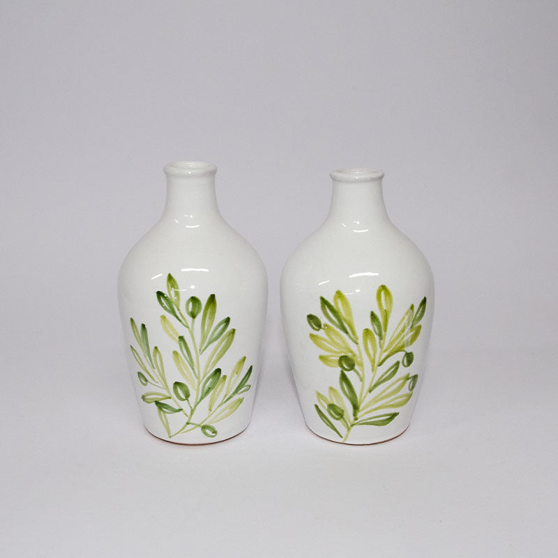 Oliera Decorata a Mano Bianca 15 cm