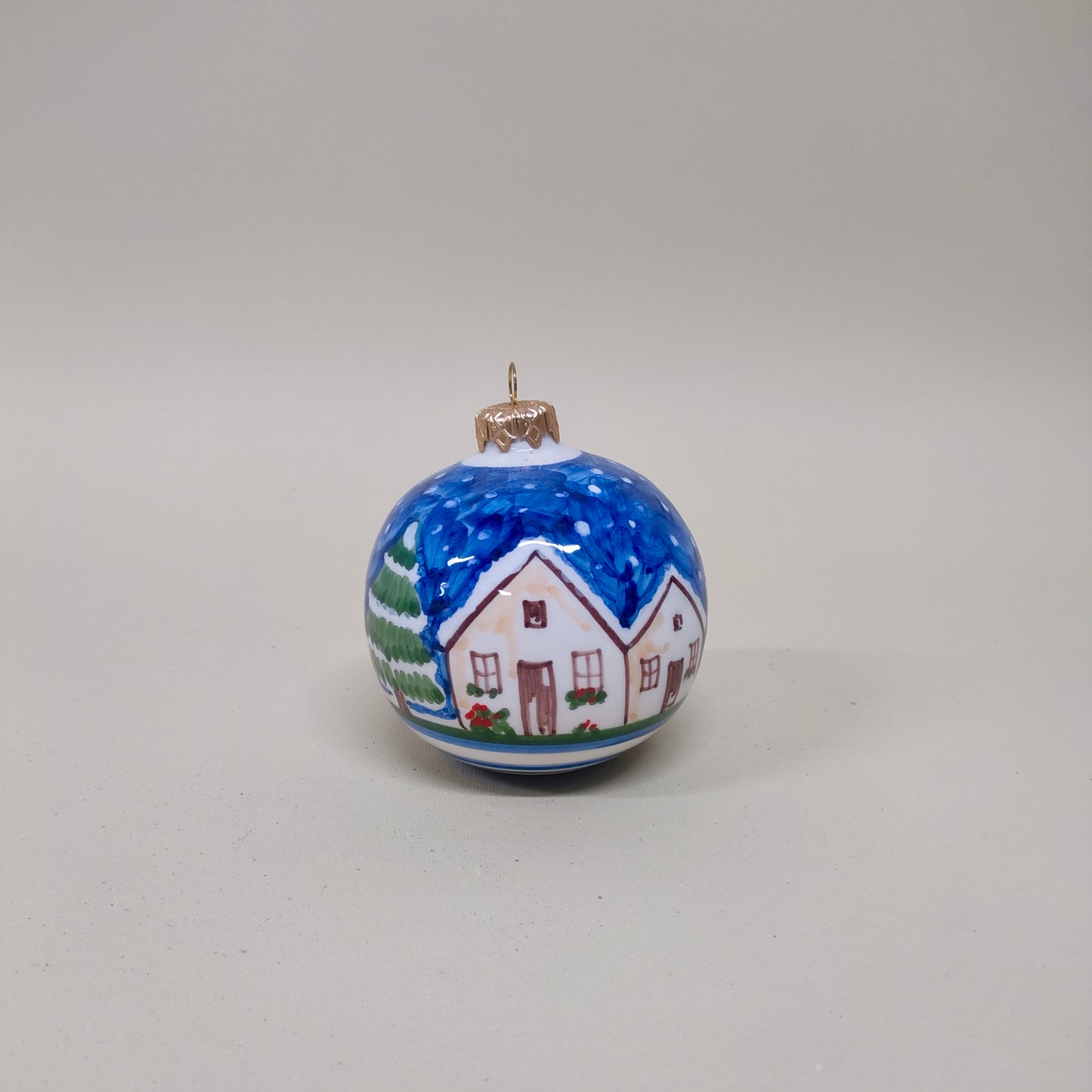 Palla di Natale Decorata con Casetta, Blu e Bianco 10 cm