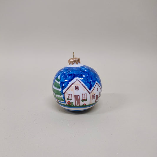 Palla di Natale Decorata con Casetta, Blu e Bianco 10 cm