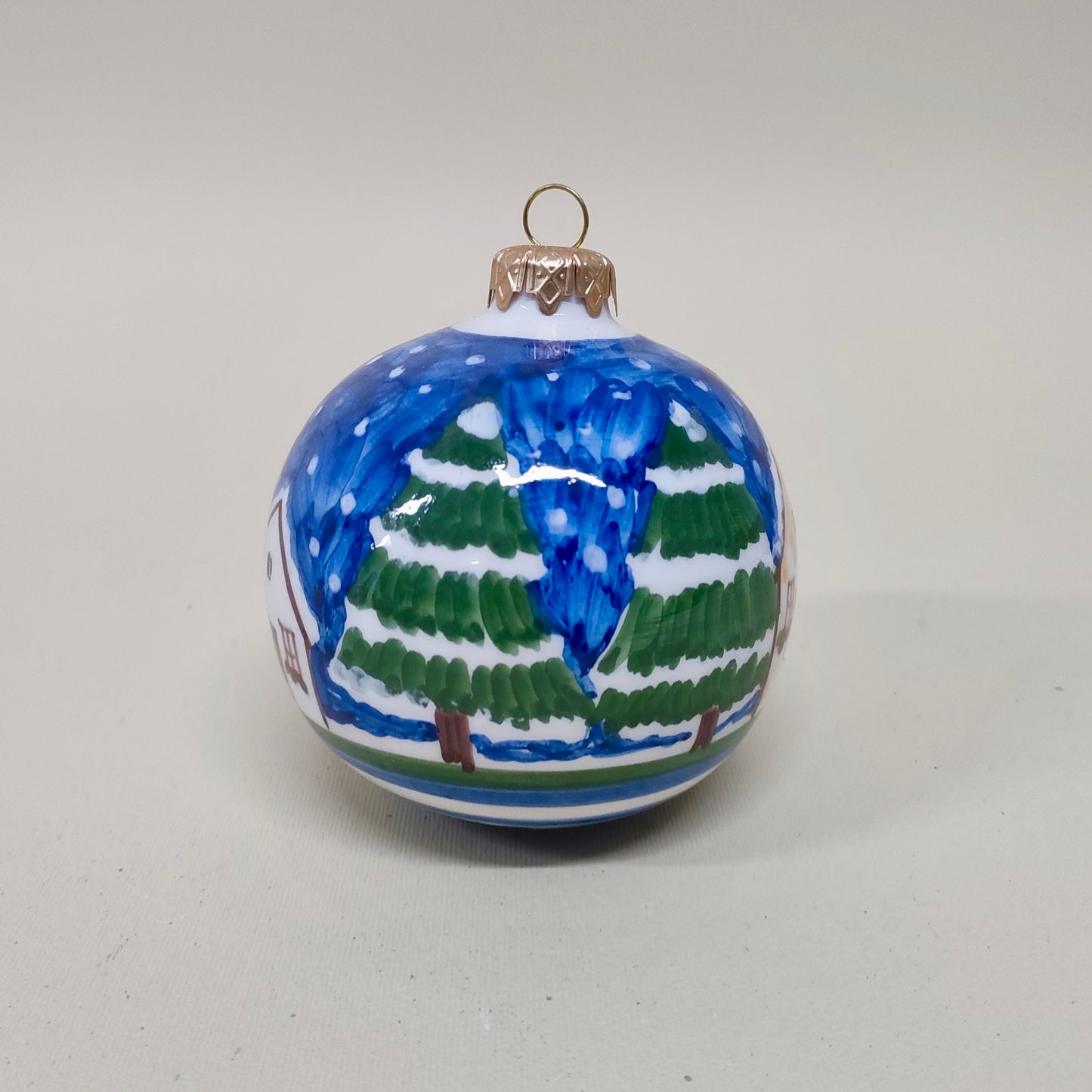Palla di Natale Decorata con Casetta, Blu e Bianco 10 cm
