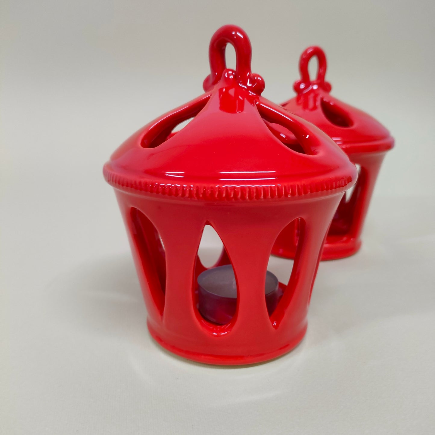 Porta Candela Natalizio Rosso 15cm