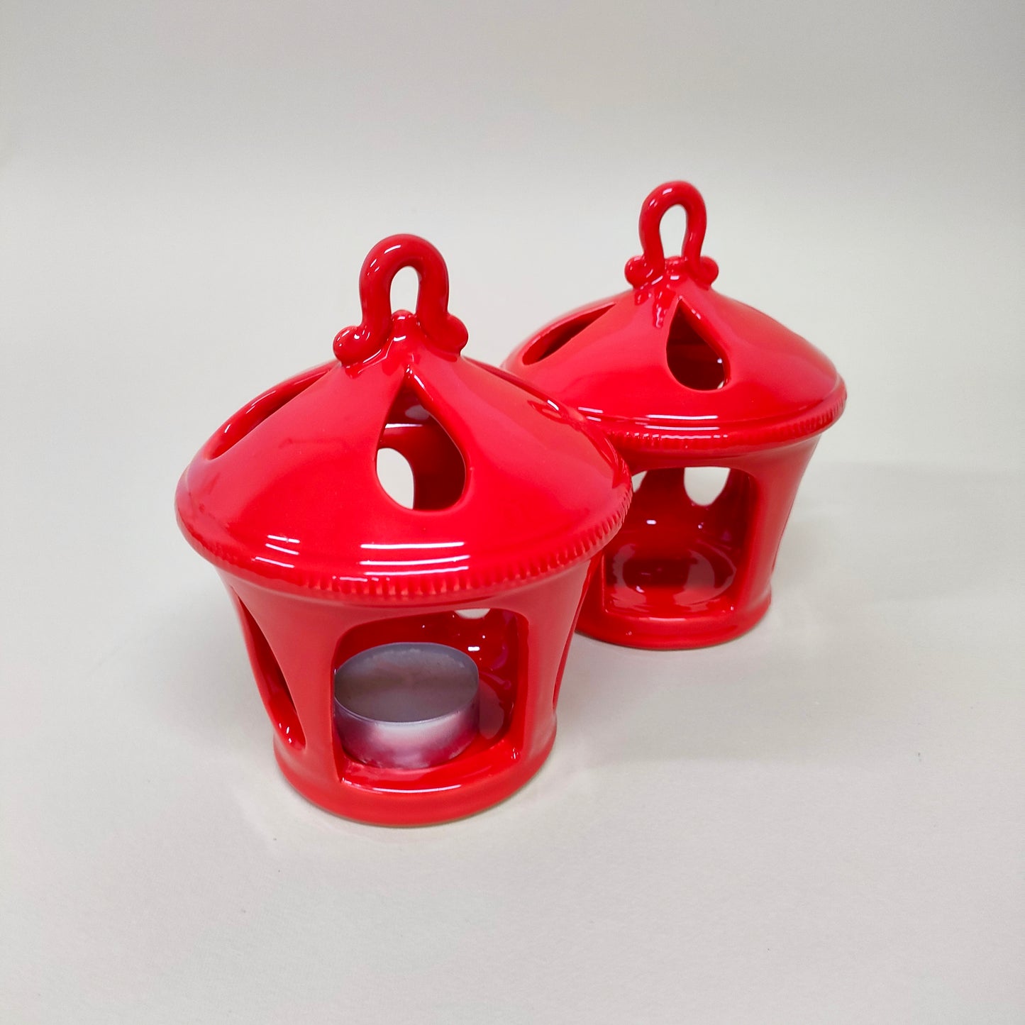 Porta Candela Natalizio Rosso 15cm