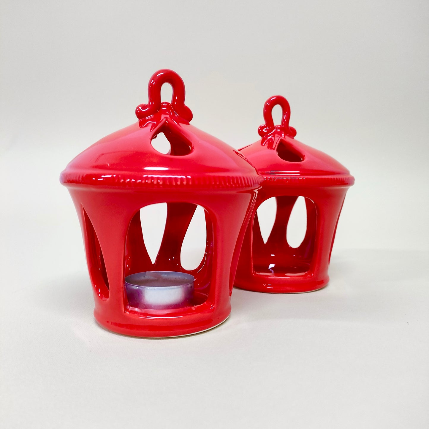 Porta Candela Natalizio Rosso 15cm