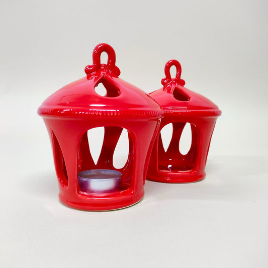 Porta Candela Natalizio Rosso 15cm